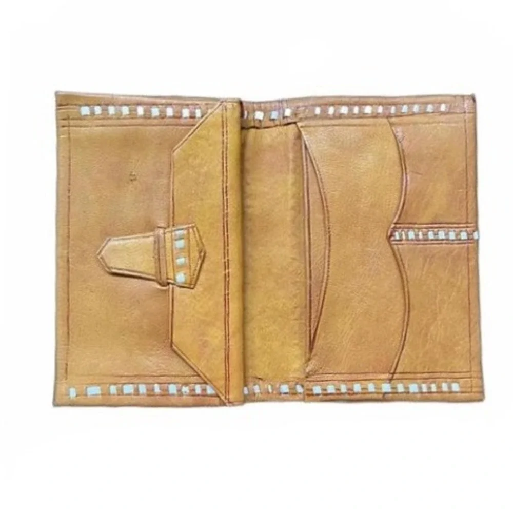 Moroccan Genuine Leather Wallet Hand tooled‎ & stitched Bi-fold